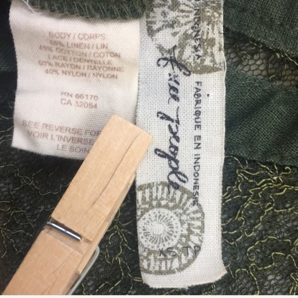 Free People Top Shirt Linen Blouse Green Linen XS - Picture 8 of 8